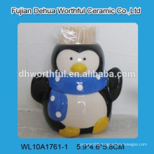 High quality ceramic toothpick holder with penguin figurine